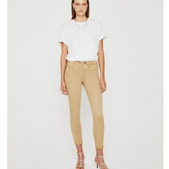 AG Adriano Goldschmied Size 24 Tan Mid-Rise Corduroy Fray Hem Skinny Ankle Jeans - Picture 1 of 12